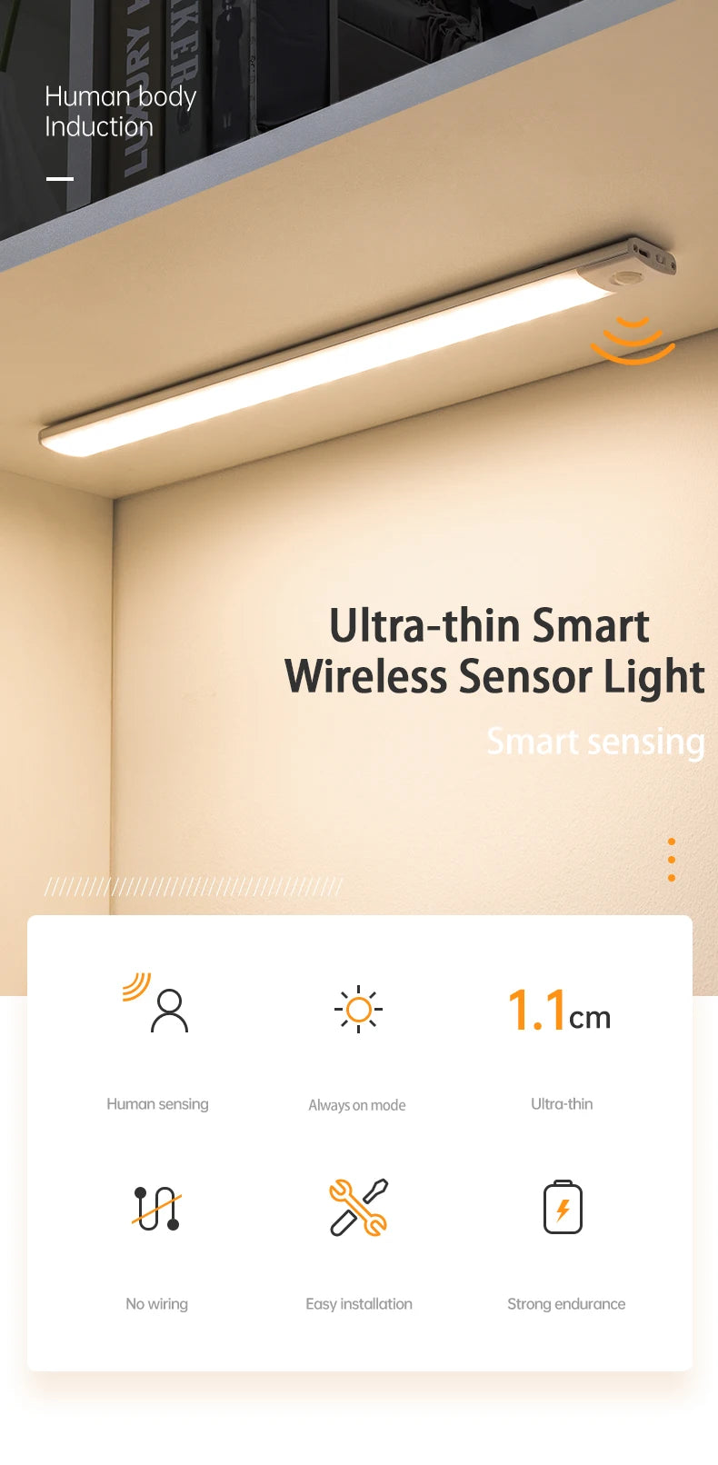 LED Sensor Nachtlicht – Wiederaufladbare Bewegungsmelder Lampe
